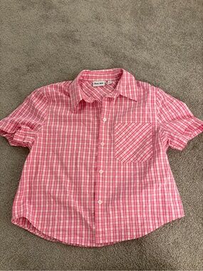 Sunspel Pink Plaid Short Sleeve Button-Down Shirt
